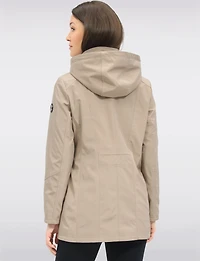 Vegan Breathe-Tech® Long Straight-Cut Raincoat with Removable Hood by Saki
