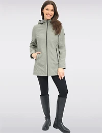 Vegan Breathe-Tech® Long Straight-Cut Raincoat with Removable Hood by Saki