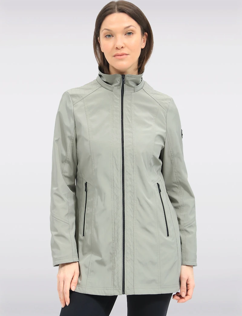 Vegan Breathe-Tech® Long Straight-Cut Raincoat with Removable Hood by Saki