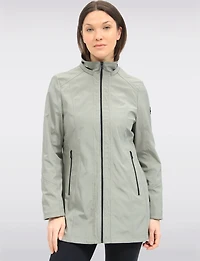 Vegan Breathe-Tech® Long Straight-Cut Raincoat with Removable Hood by Saki