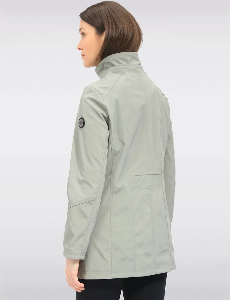 Vegan Breathe-Tech® Long Straight-Cut Raincoat with Removable Hood by Saki