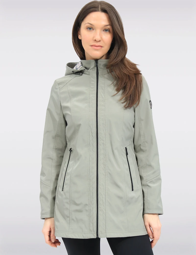 Vegan Breathe-Tech® Long Straight-Cut Raincoat with Removable Hood by Saki