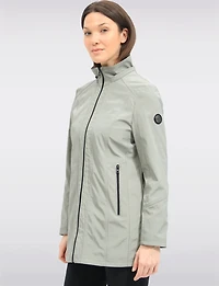 Vegan Breathe-Tech® Long Straight-Cut Raincoat with Removable Hood by Saki
