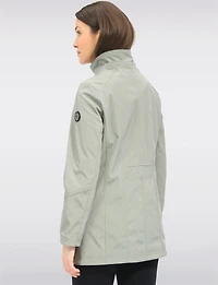 Vegan Breathe-Tech® Long Straight-Cut Raincoat with Removable Hood by Saki
