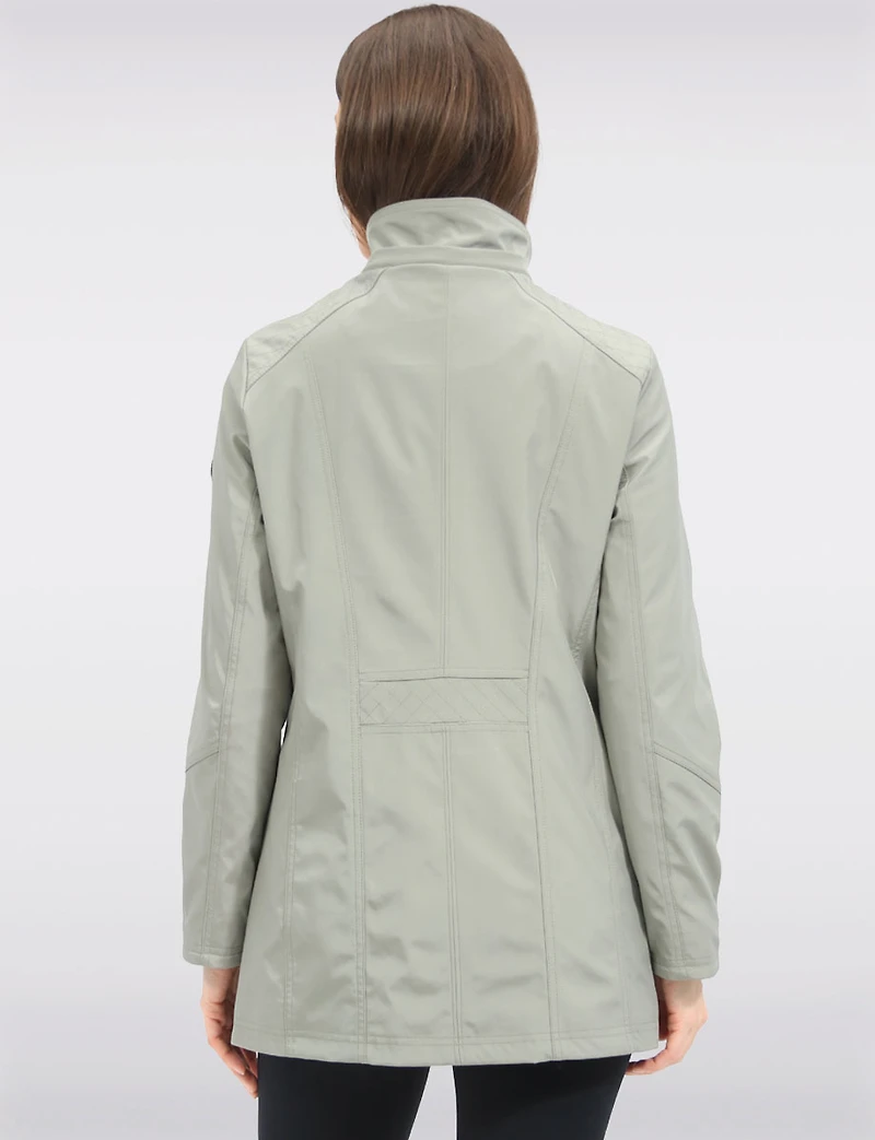 Vegan Breathe-Tech® Long Straight-Cut Raincoat with Removable Hood by Saki