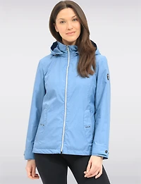 Vegan Breathe-Tech® Short Straight-Cut Fit Raincoat with Zip-Off Hood by Saki