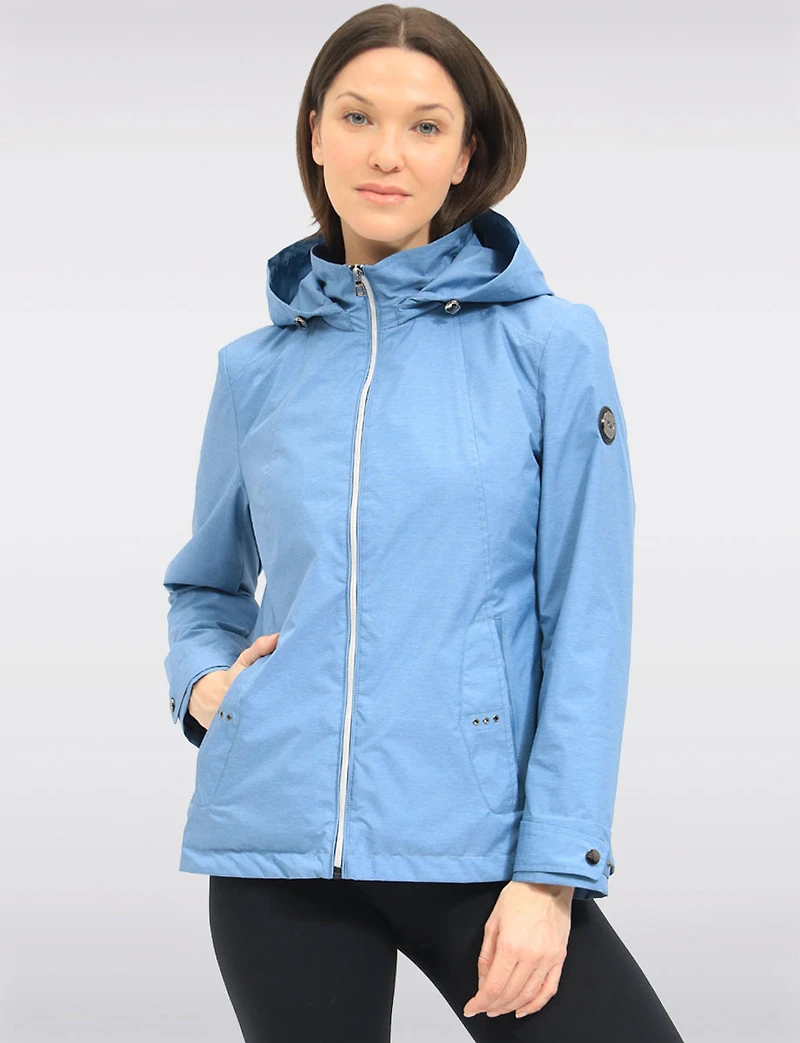 Vegan Breathe-Tech® Short Straight-Cut Fit Raincoat with Zip-Off Hood by Saki