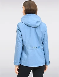 Vegan Breathe-Tech® Short Straight-Cut Fit Raincoat with Zip-Off Hood by Saki