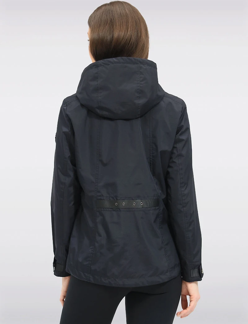 Vegan Breathe-Tech® Short Straight-Cut Fit Raincoat with Zip-Off Hood by Saki