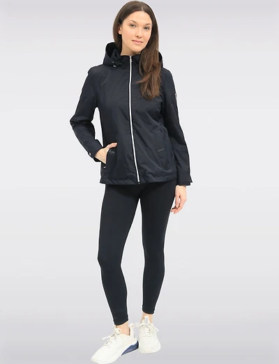 Vegan Breathe-Tech® Short Straight-Cut Fit Raincoat with Zip-Off Hood by Saki