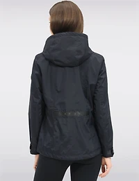 Vegan Breathe-Tech® Short Straight-Cut Fit Raincoat with Zip-Off Hood by Saki