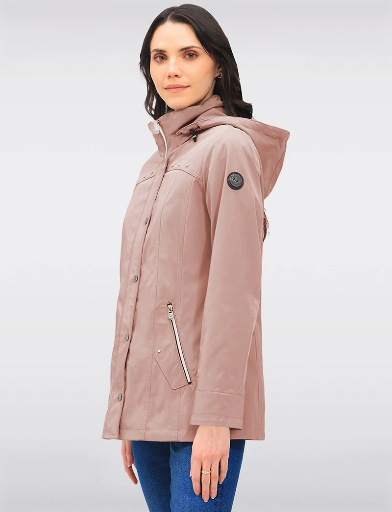 Vegan Breathe-Tech® Straight Cut Raincoat With Removable Hood by Saki