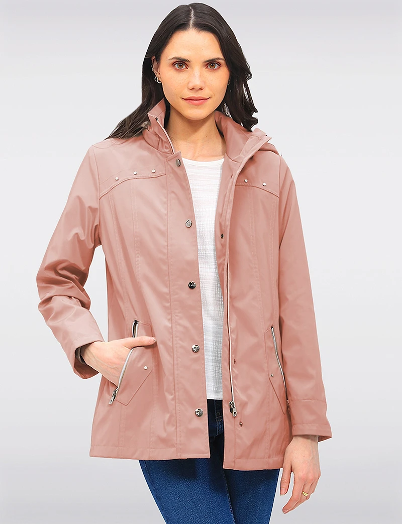 Vegan Breathe-Tech® Straight Cut Raincoat With Removable Hood by Saki