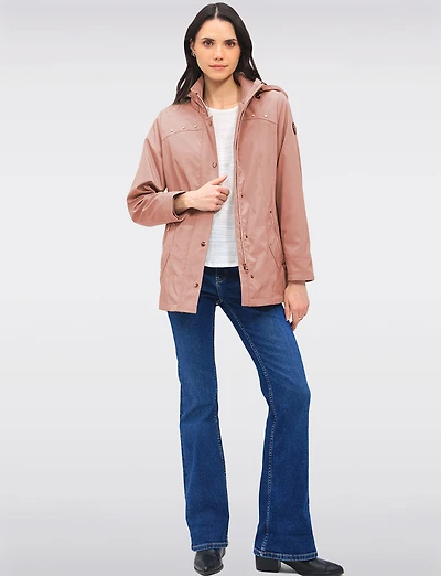 Vegan Breathe-Tech® Straight Cut Raincoat With Removable Hood by Saki