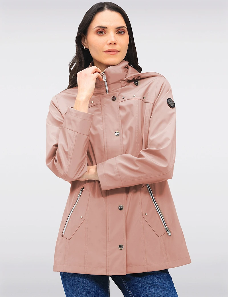 Vegan Breathe-Tech® Straight Cut Raincoat With Removable Hood by Saki