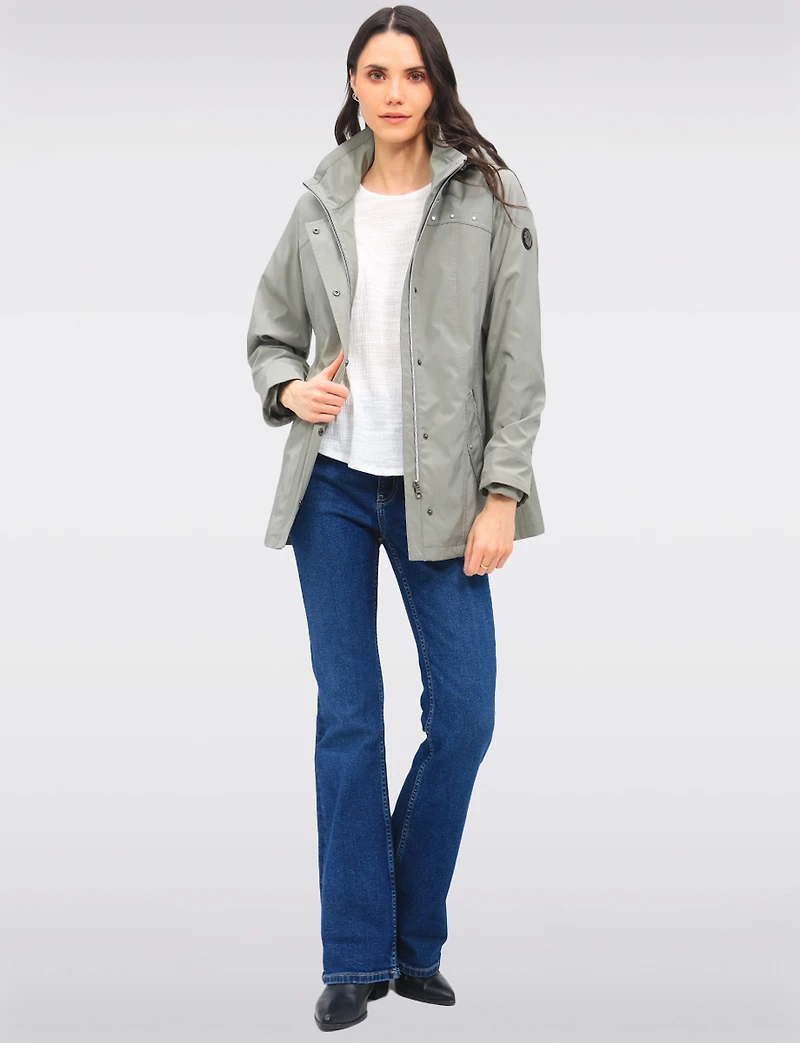 Vegan Breathe-Tech® Straight Cut Raincoat With Removable Hood by Saki