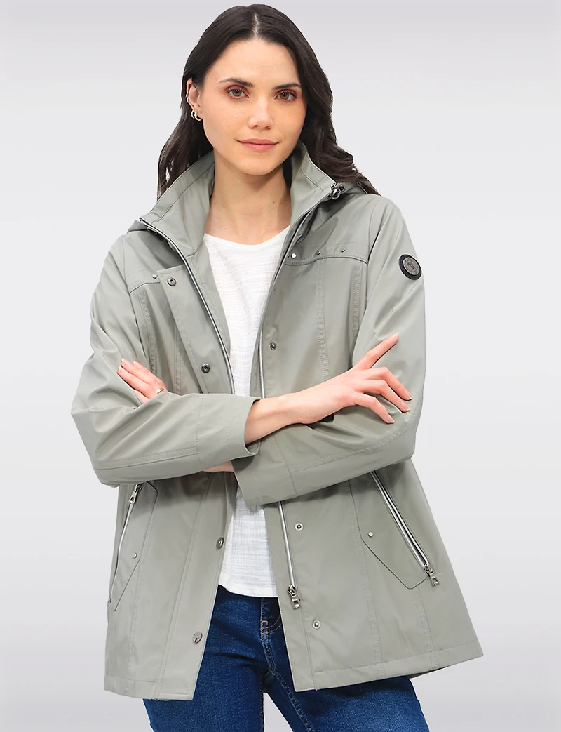 Vegan Breathe-Tech® Straight Cut Raincoat With Removable Hood by Saki