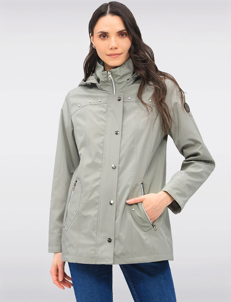Vegan Breathe-Tech® Straight Cut Raincoat With Removable Hood by Saki