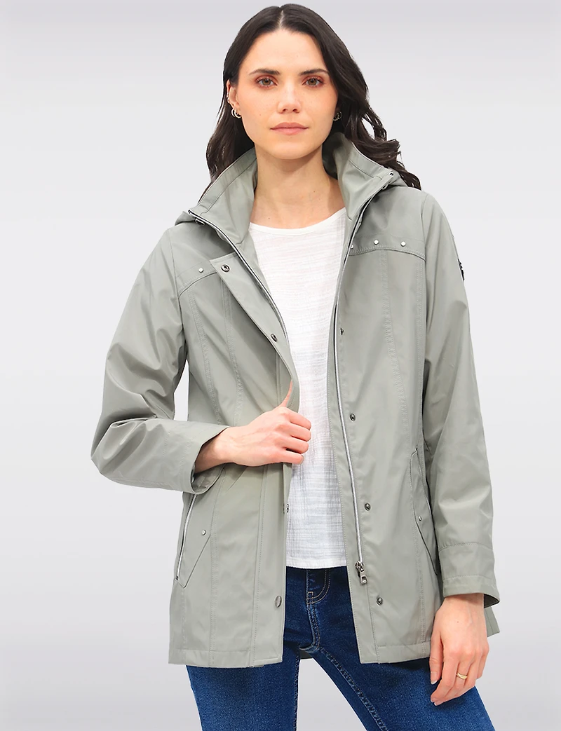 Vegan Breathe-Tech® Straight Cut Raincoat With Removable Hood by Saki