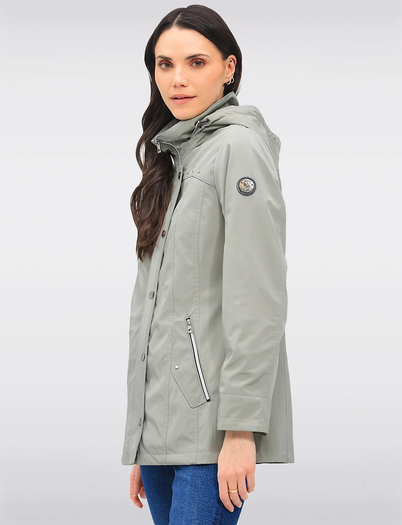 Vegan Breathe-Tech® Straight Cut Raincoat With Removable Hood by Saki