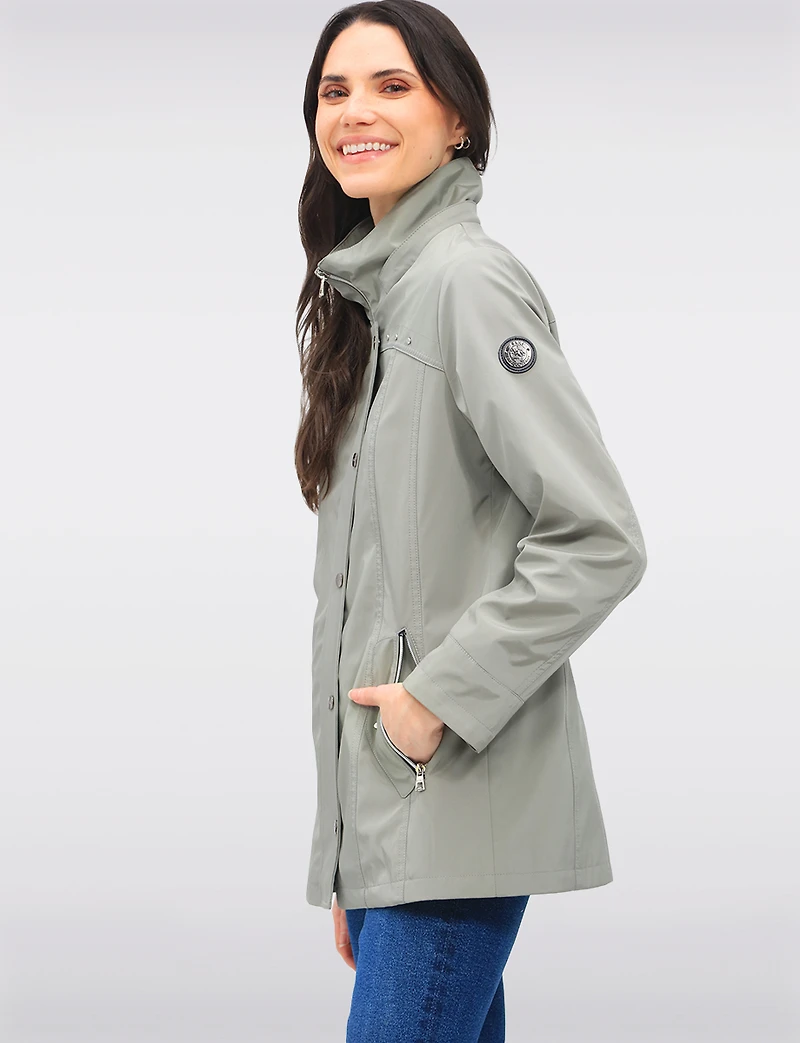 Vegan Breathe-Tech® Straight Cut Raincoat With Removable Hood by Saki