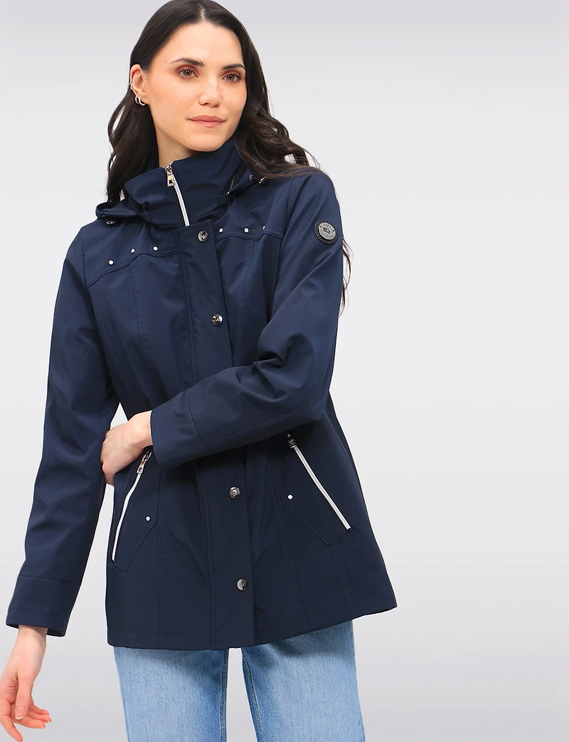 Vegan Breathe-Tech® Straight Cut Raincoat With Removable Hood by Saki