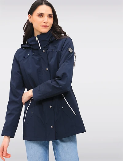 Vegan Breathe-Tech® Straight Cut Raincoat With Removable Hood by Saki