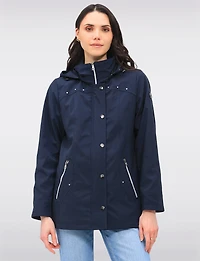 Vegan Breathe-Tech® Straight Cut Raincoat With Removable Hood by Saki