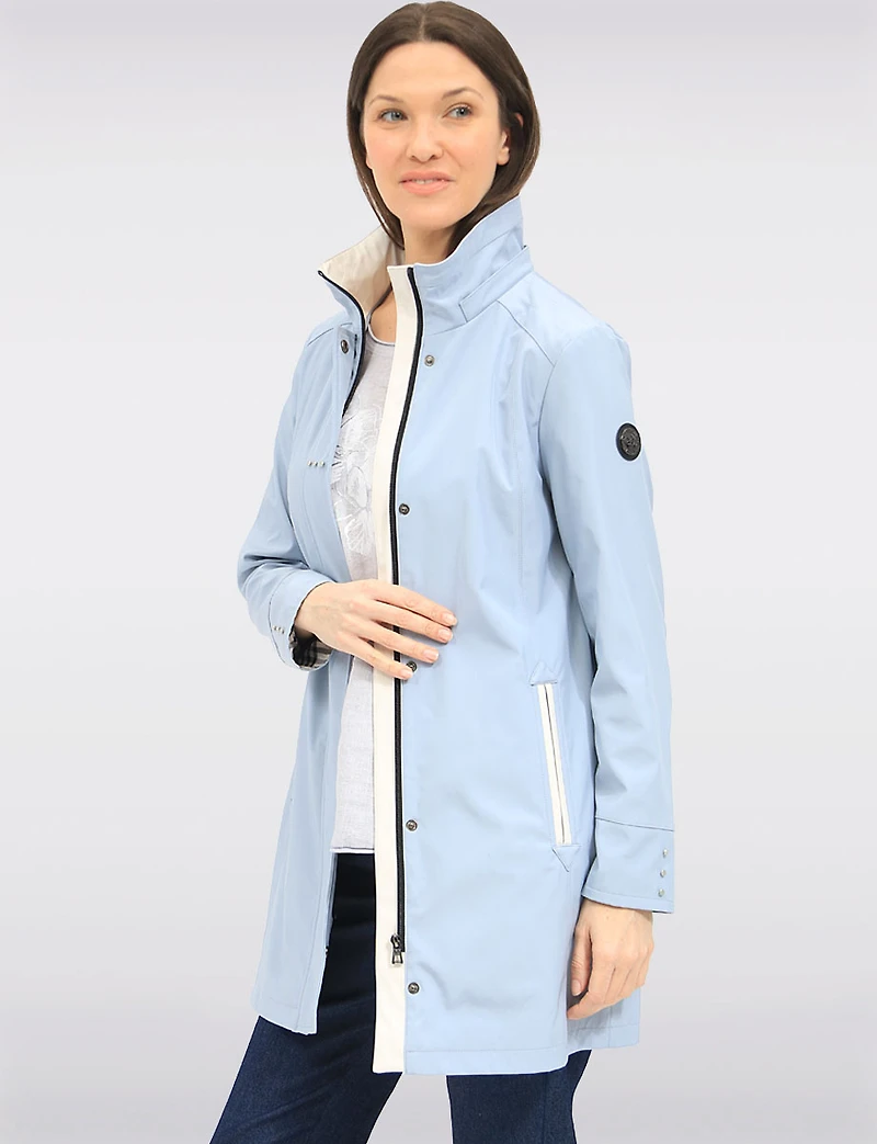 Lightweight Vegan Breathe-Tech® Versatile Raincoat With Plaid Detail by Saki
