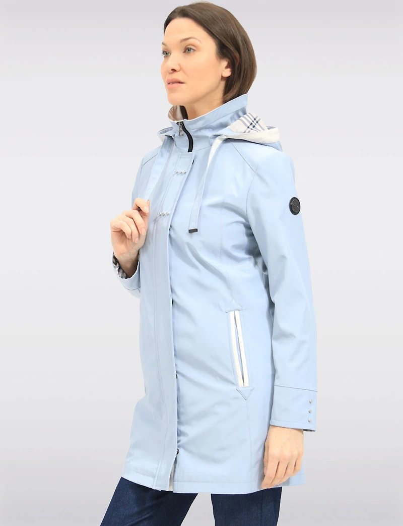 Lightweight Vegan Breathe-Tech® Versatile Raincoat With Plaid Detail by Saki