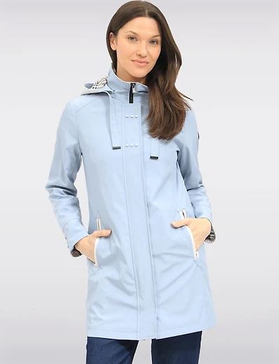 Lightweight Vegan Breathe-Tech® Versatile Raincoat With Plaid Detail by Saki
