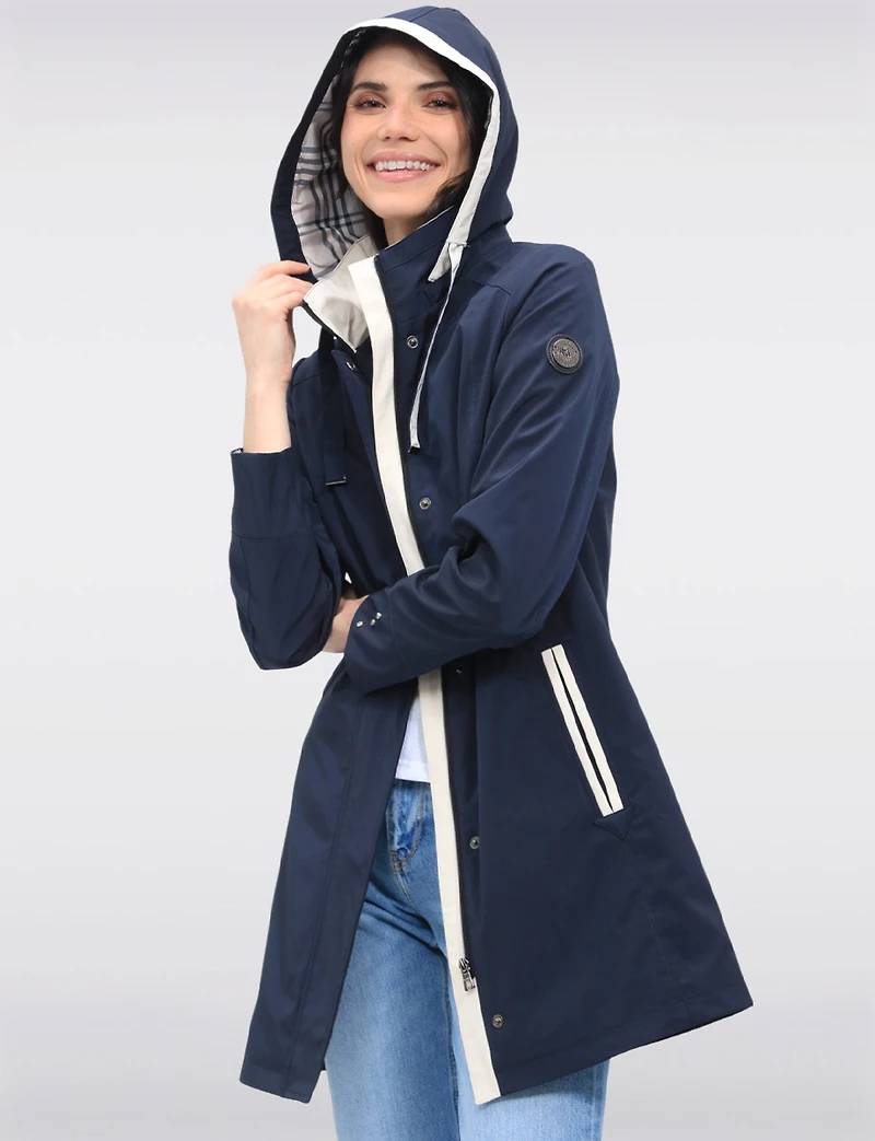 Lightweight Vegan Breathe-Tech® Versatile Raincoat With Plaid Detail by Saki