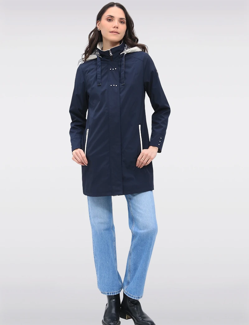 Lightweight Vegan Breathe-Tech® Versatile Raincoat With Plaid Detail by Saki