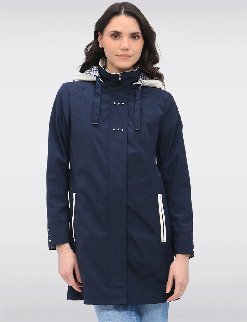 Lightweight Vegan Breathe-Tech® Versatile Raincoat With Plaid Detail by Saki
