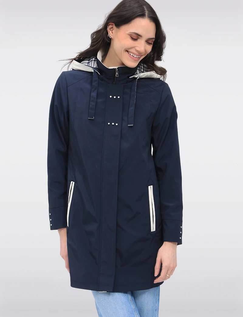 Lightweight Vegan Breathe-Tech® Versatile Raincoat With Plaid Detail by Saki