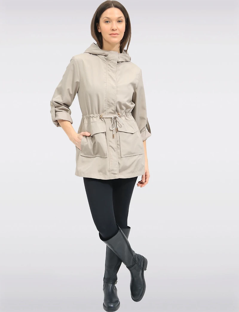 Chic Vegan Breathe-Tech®  Long Raincoat Parka with Hood by Saki