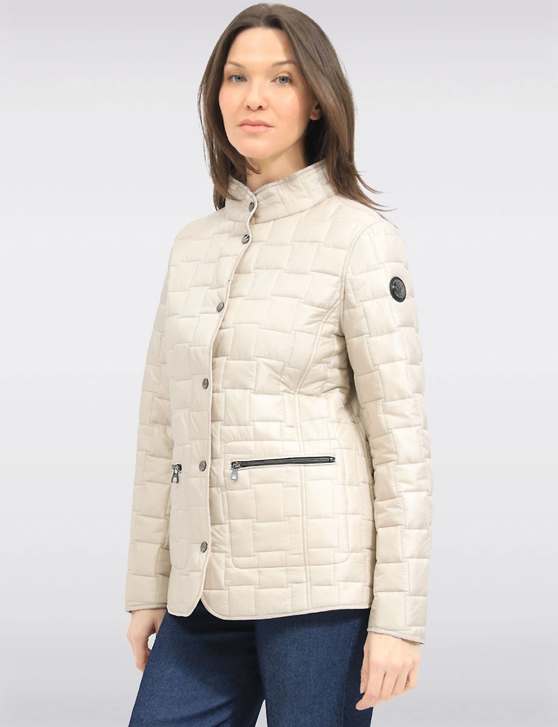Lightweight Eco-Down Quilted Short Puffer Jacket with Zip-Front Pockets by Saki