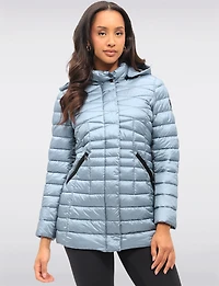 Lightweight Cornelia Vegan Quilted Long Puffer Jacket with Zip-Off Hood by Saki