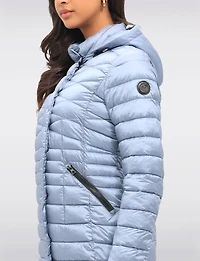 Lightweight Cornelia Vegan Quilted Long Puffer Jacket with Zip-Off Hood by Saki