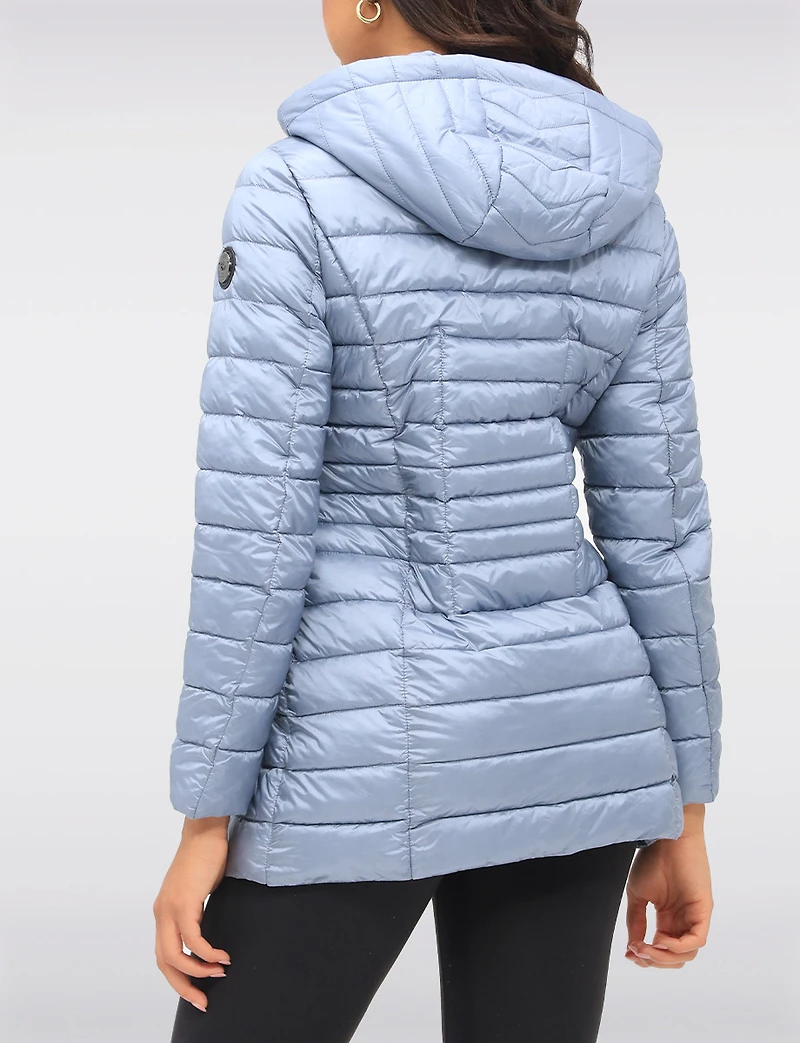 Lightweight Cornelia Vegan Quilted Long Puffer Jacket with Zip-Off Hood by Saki