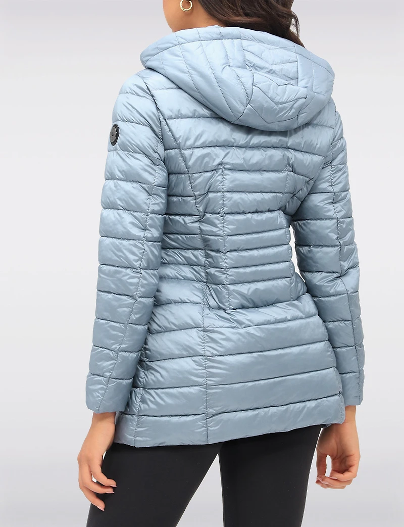 Lightweight Cornelia Vegan Quilted Long Puffer Jacket with Zip-Off Hood by Saki