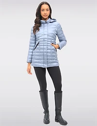 Lightweight Cornelia Vegan Quilted Long Puffer Jacket with Zip-Off Hood by Saki