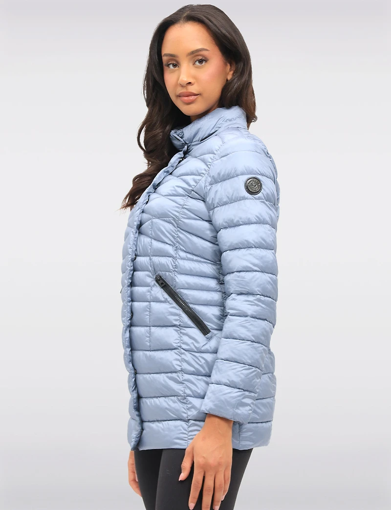 Lightweight Cornelia Vegan Quilted Long Puffer Jacket with Zip-Off Hood by Saki