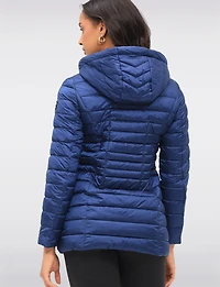 Lightweight Cornelia Vegan Quilted Long Puffer Jacket with Zip-Off Hood by Saki
