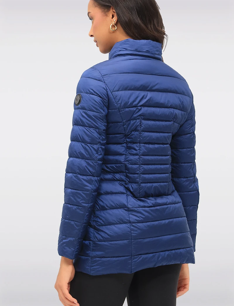 Lightweight Cornelia Vegan Quilted Long Puffer Jacket with Zip-Off Hood by Saki