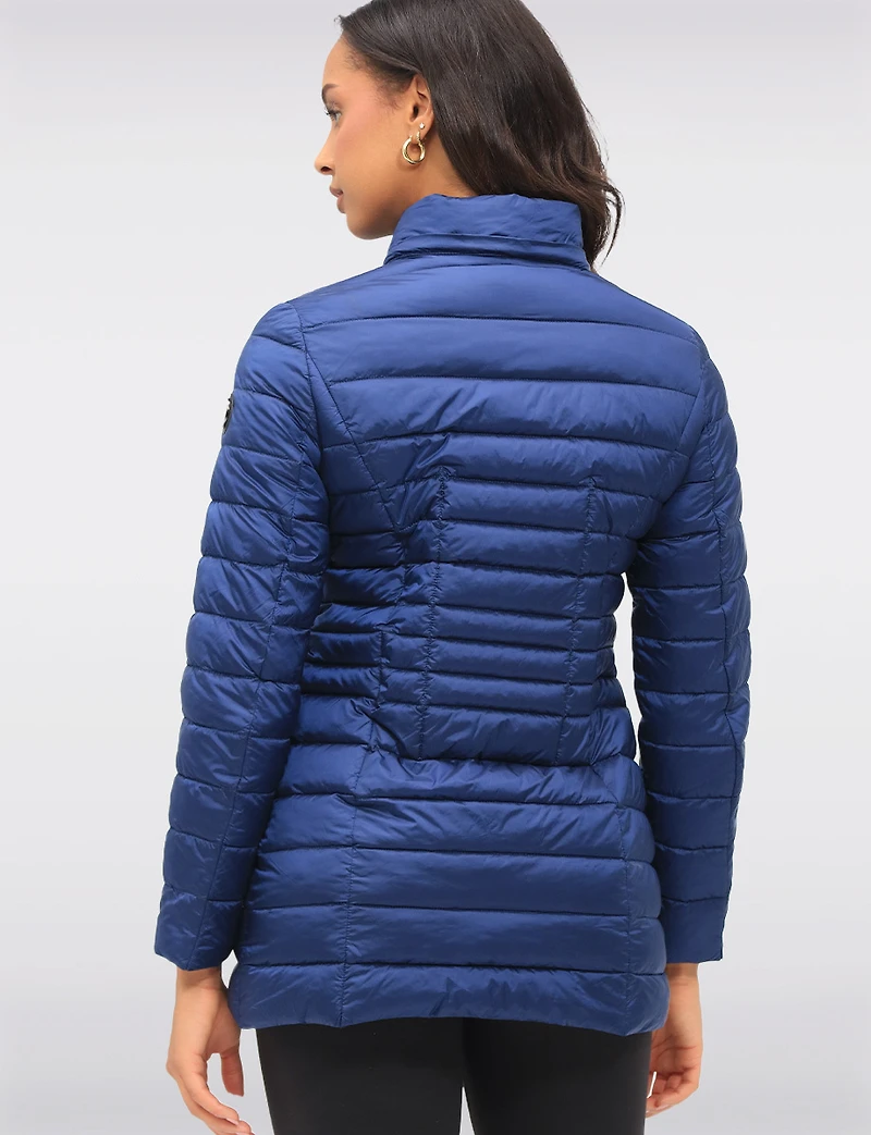 Lightweight Cornelia Vegan Quilted Long Puffer Jacket with Zip-Off Hood by Saki