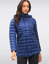 Lightweight Cornelia Vegan Quilted Long Puffer Jacket with Zip-Off Hood by Saki