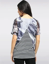 Sheer Printed Short-Sleeve Blouse with Striped Underlay by Today’s Designers