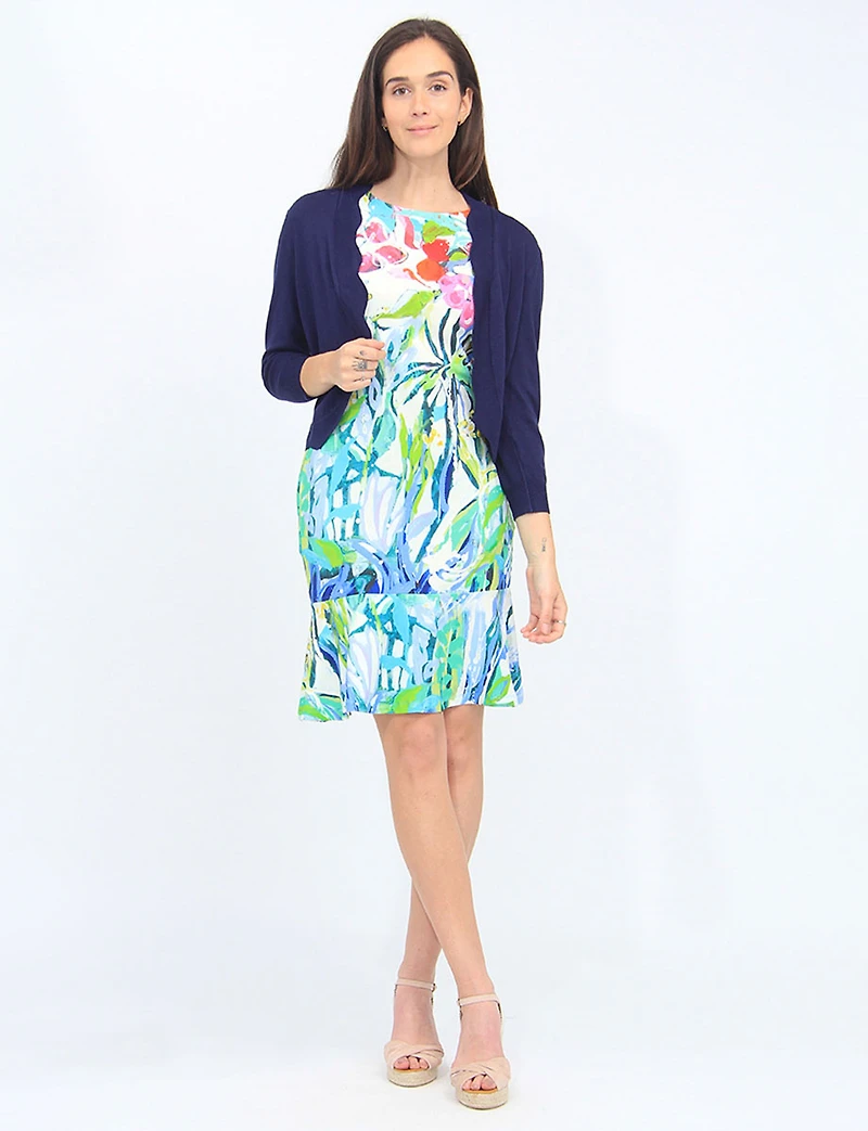 Scalloped Edge Open-Front Cropped Knit Shrug with 3/4 Sleeves by Ninety Clothing