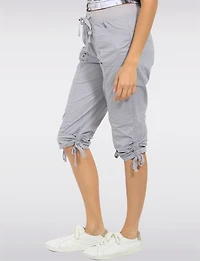Cotton Pull-On Cargo Capri with Side Gathers & Drawstring Waist by Dash